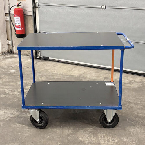 Bordsvagn blått stativ och svart plattform